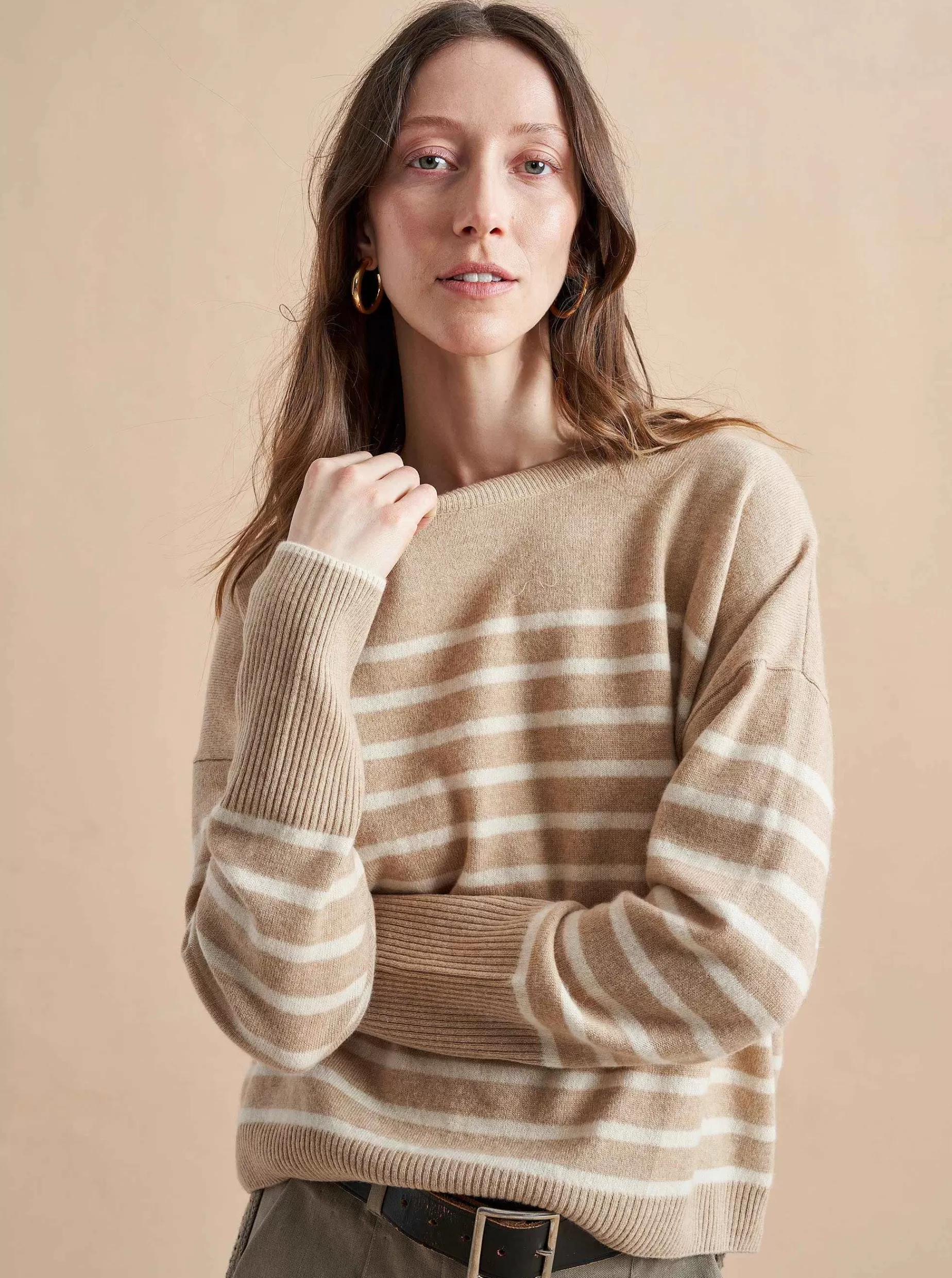 La Ligne Boyfriend Lean Lines Sweater Camel/Cream Outlet