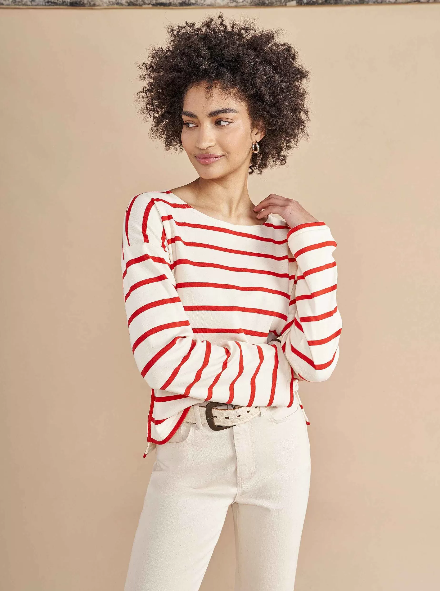 La Ligne Breton Long Sleeve Tee Cream/Poppy Flash Sale