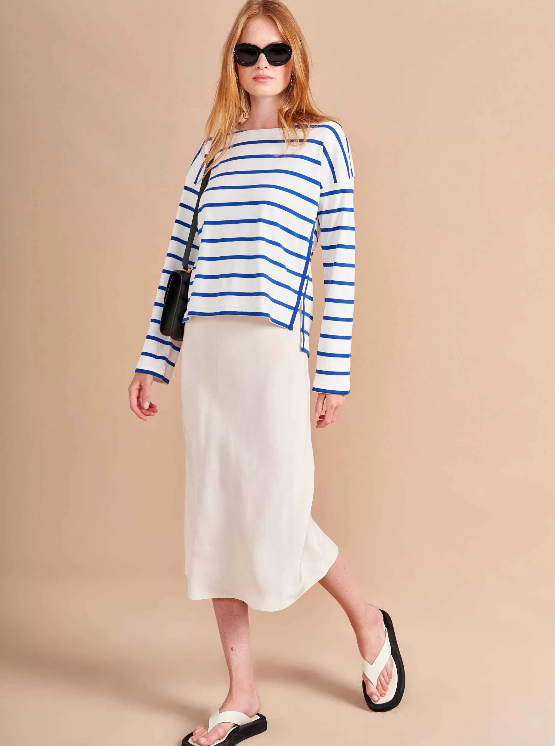 La Ligne Breton Long Sleeve Tee Ivory/Cobalt Sale