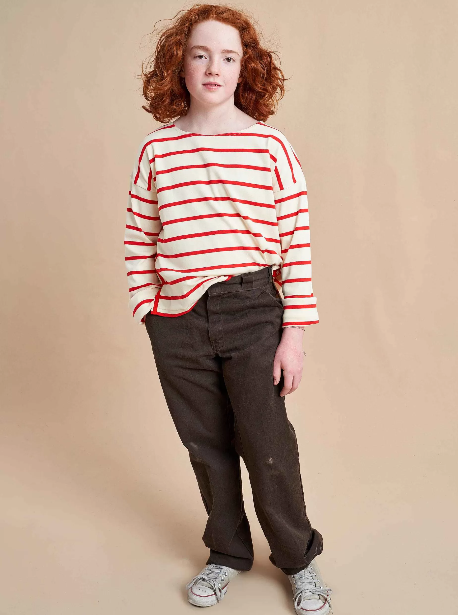 La Ligne Breton Long Sleeve Tee Cream/Poppy Outlet