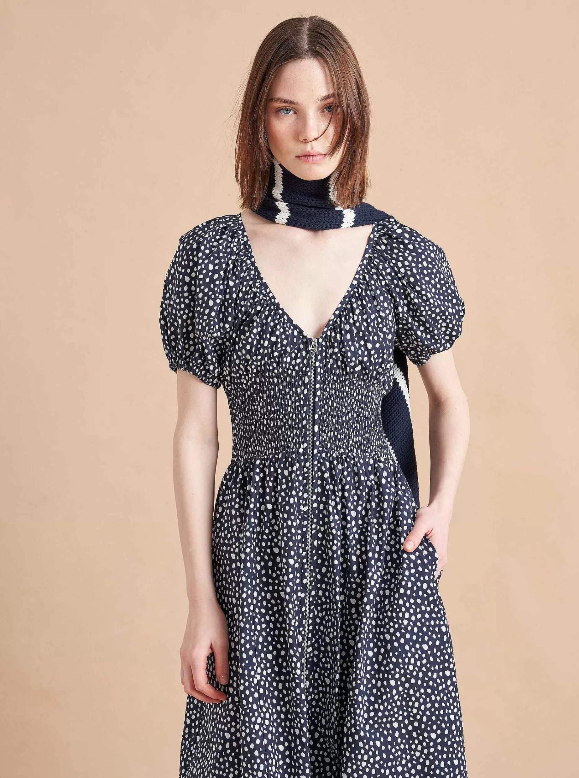 La Ligne Celina Dress Navy/White Dot Cheap