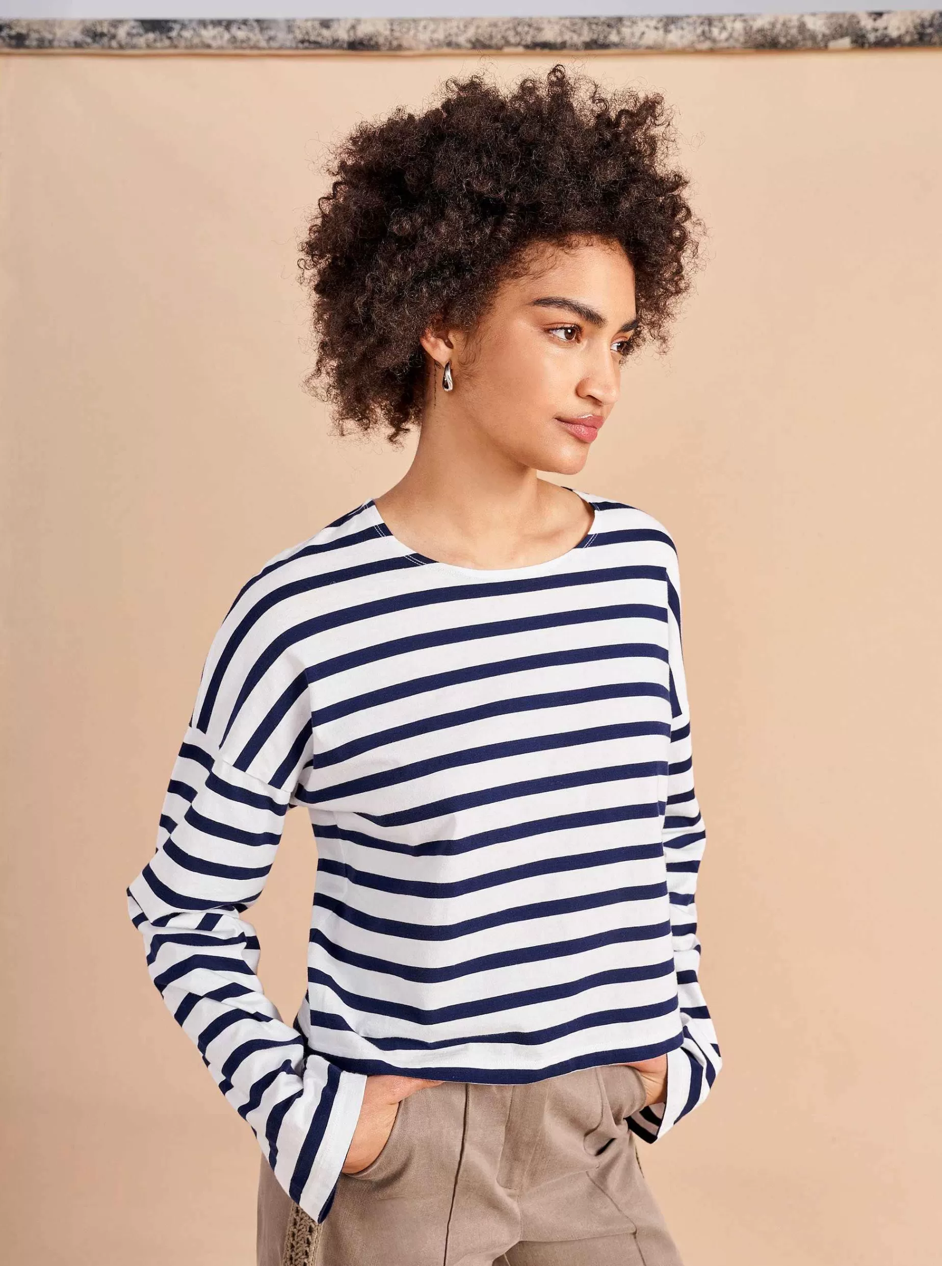 La Ligne Cropped Charlotte Tee White/Navy Outlet