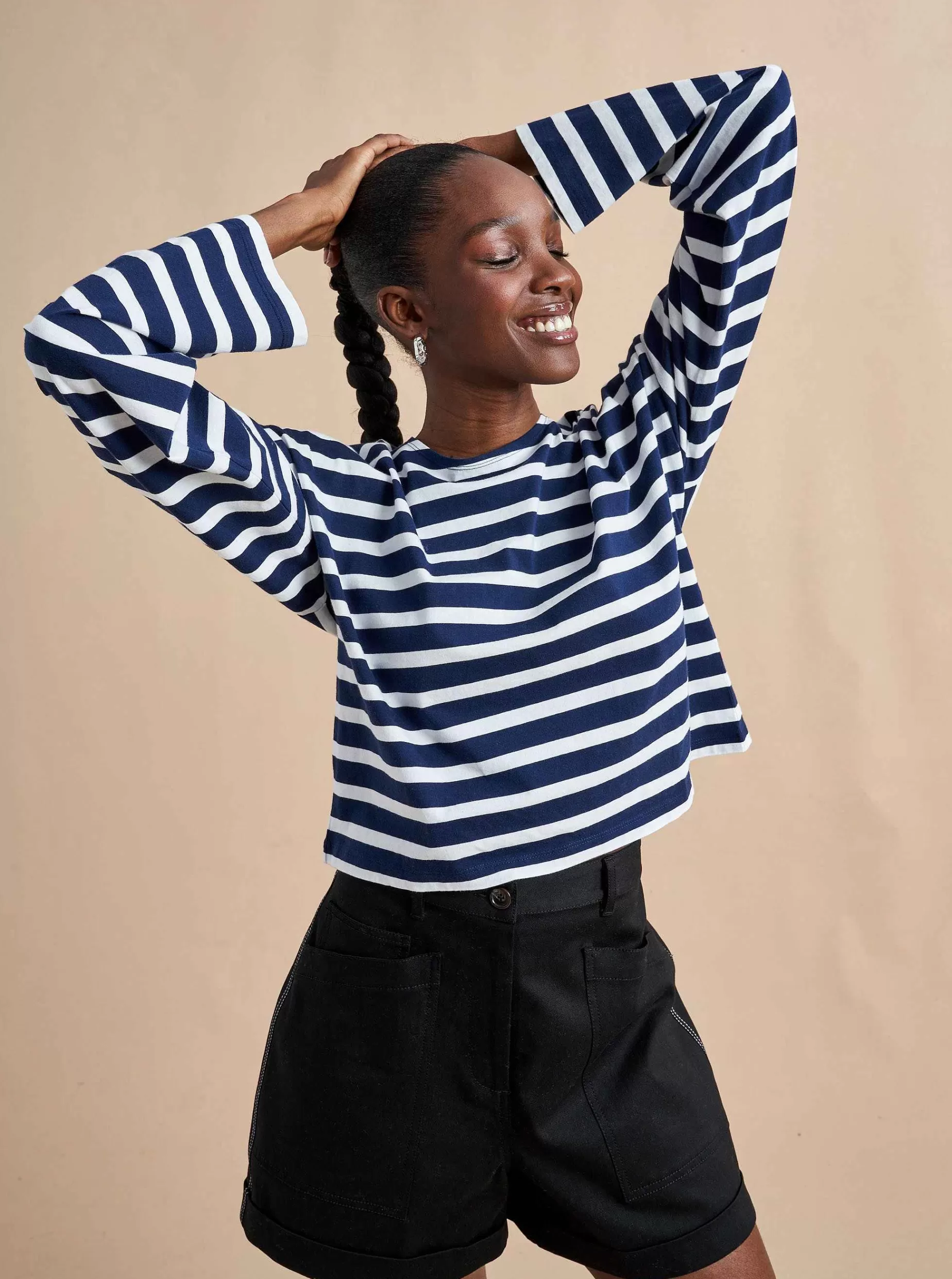 La Ligne Cropped Charlotte Tee Navy/White Flash Sale