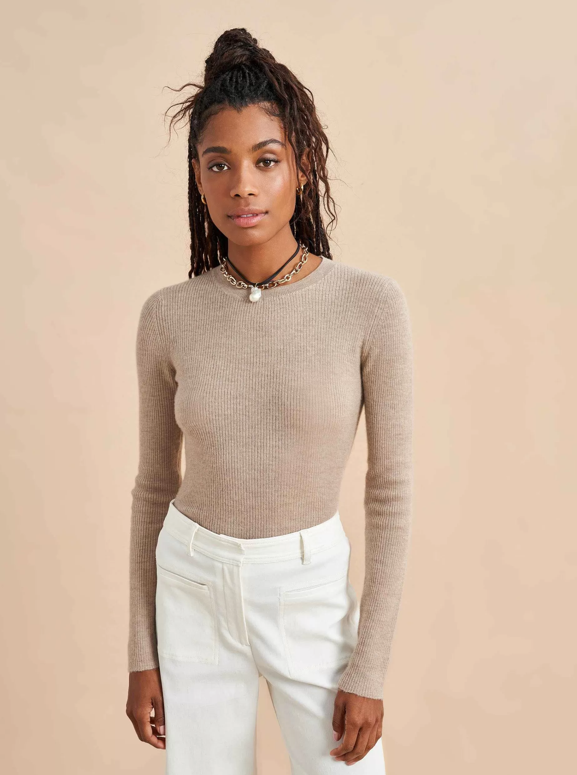 La Ligne Fine Line Sweater Tan Flash Sale