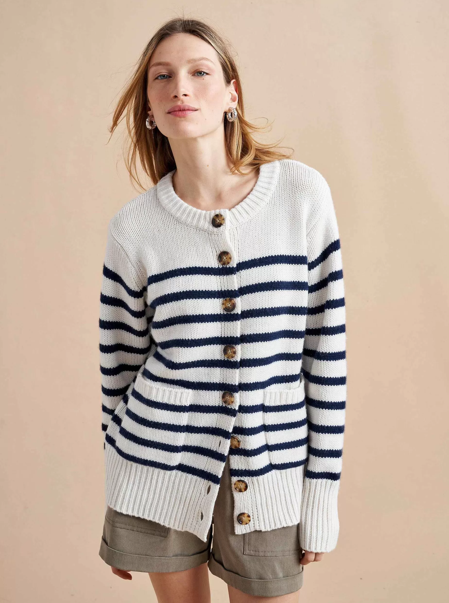 La Ligne Marin Cardigan Cream/Navy Best