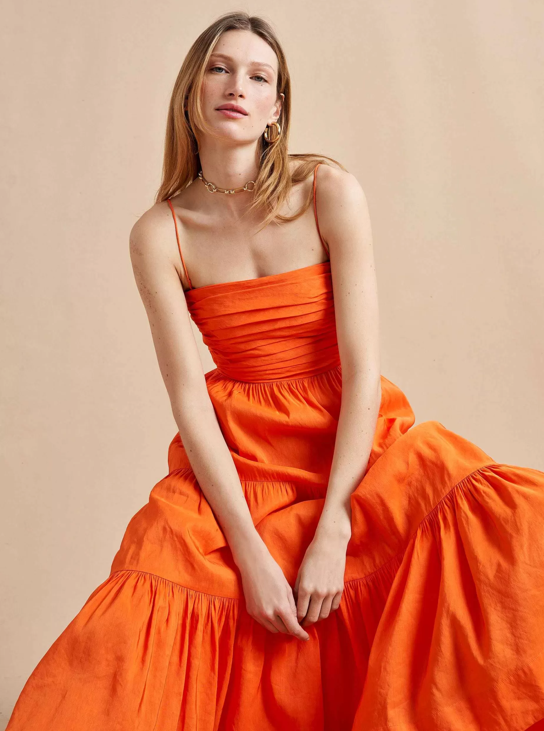 La Ligne Sleeveless Sofia Dress Tangerine Fashion