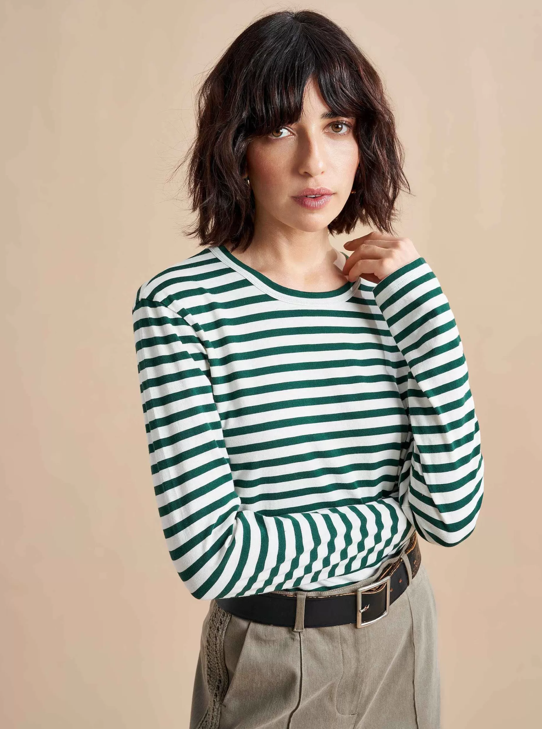 La Ligne Striped Meredith Tee Cream/Hunter Store